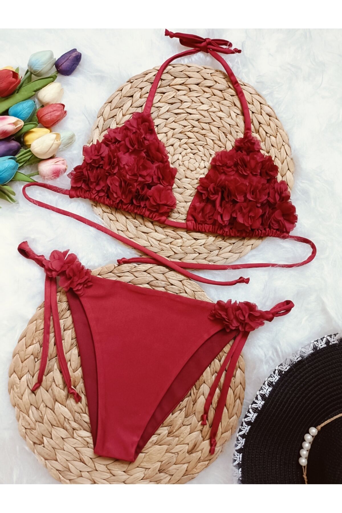 Kadın çiçekli bikini takımı ( DOLGUSUZ)
