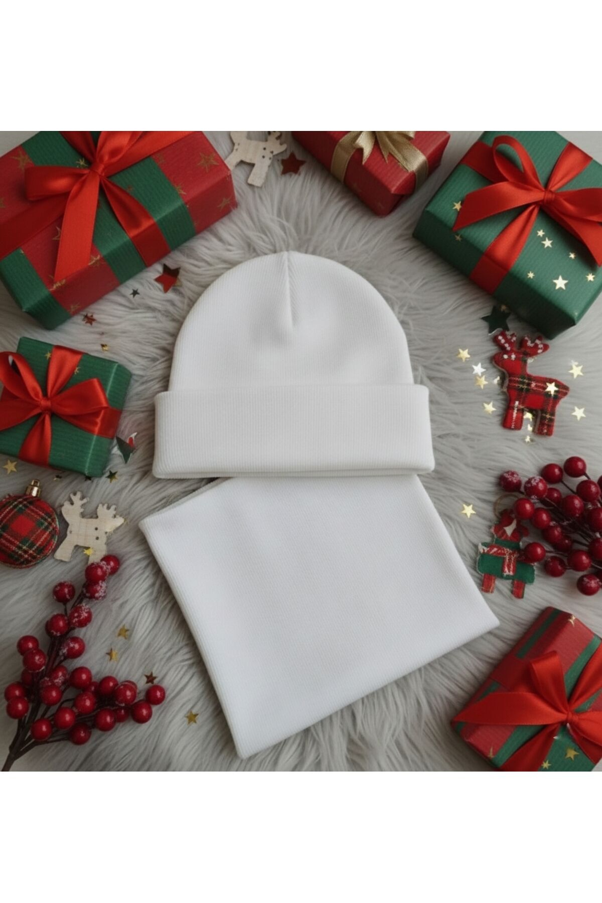 Çocuk unisex pamuklu bere boyunluk takımı