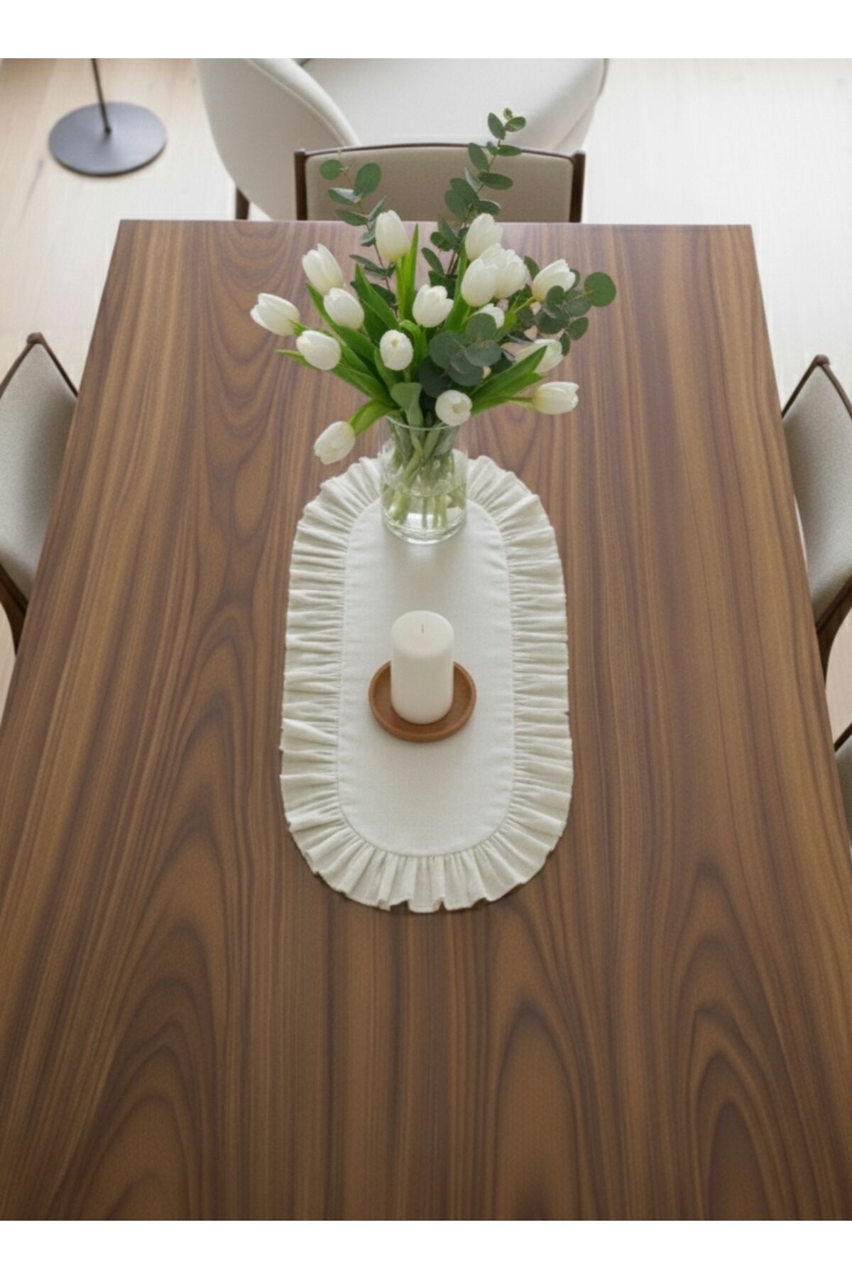 Keten runner fırfır detaylı 30 x 45 cm