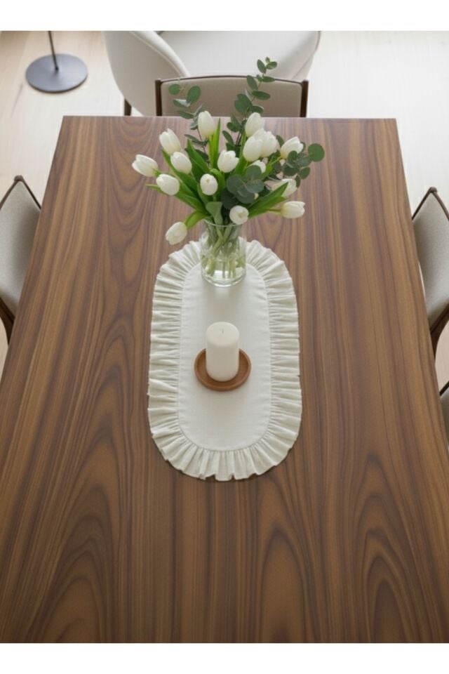 Keten runner fırfır detaylı 30 x 45 cm