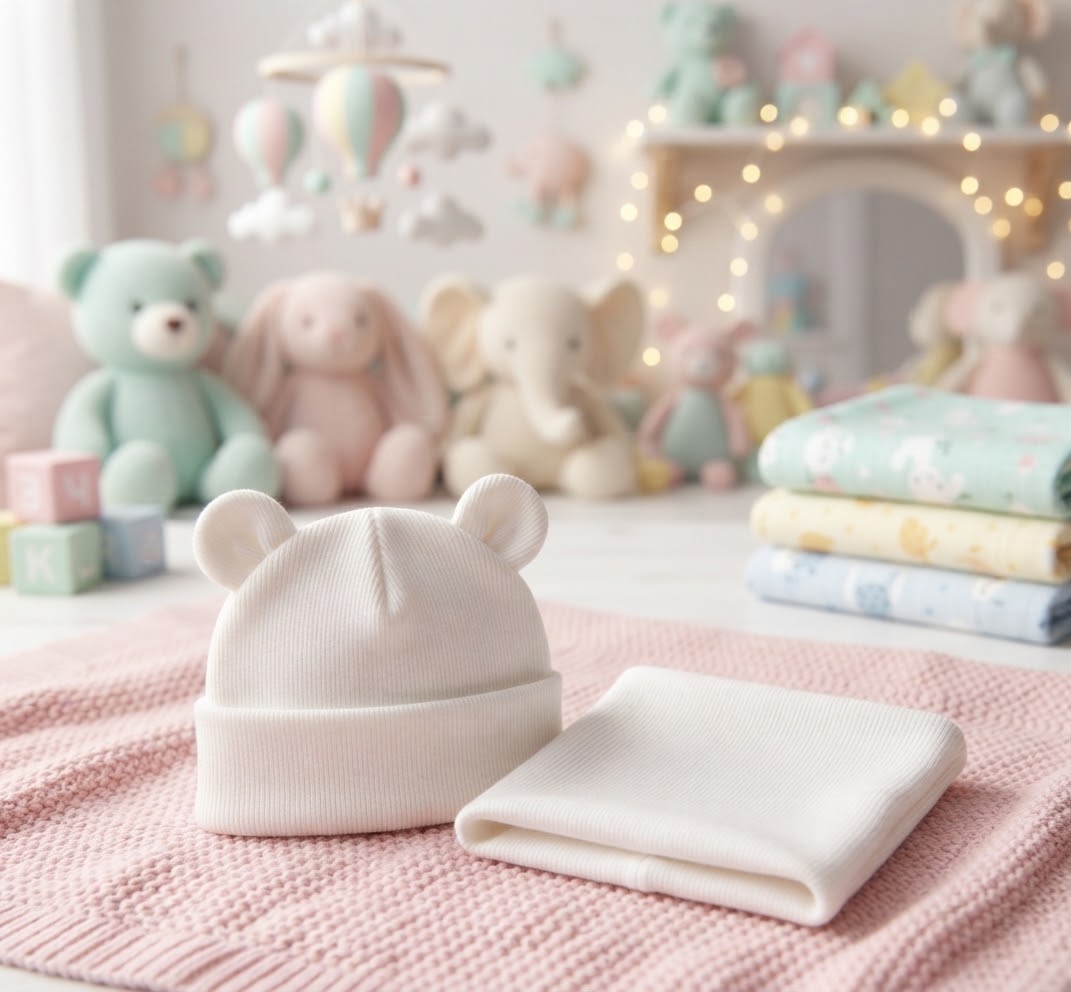 Çocuk unisex Sevimli Kulak Detaylı Bebek Bere ve Boyunluk Kombini