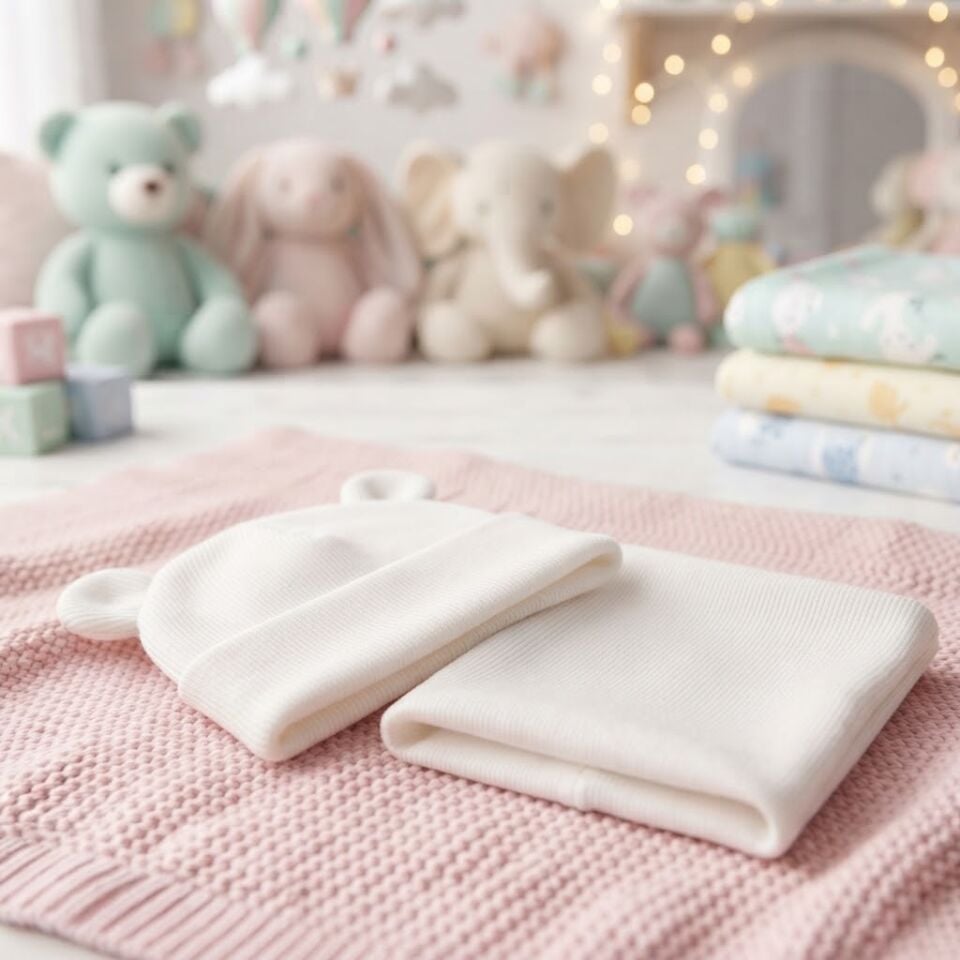 Çocuk unisex Sevimli Kulak Detaylı Bebek Bere ve Boyunluk Kombini
