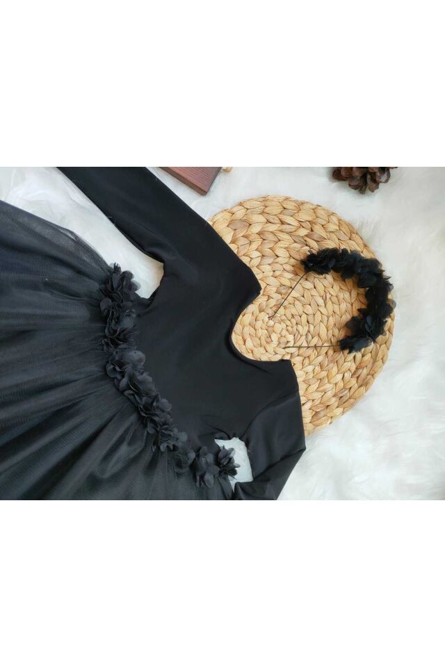 Kız çocuk çiçekli balerin elbise taç set