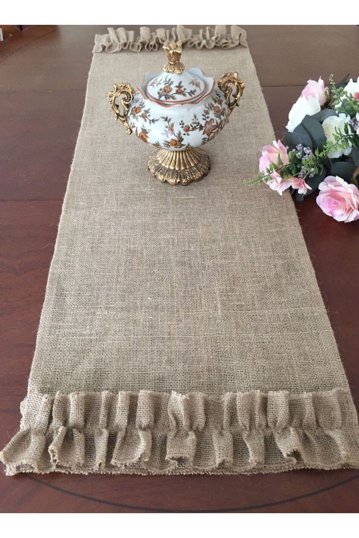 Jüt fırfır detaylı runner 45 x 150 cm
