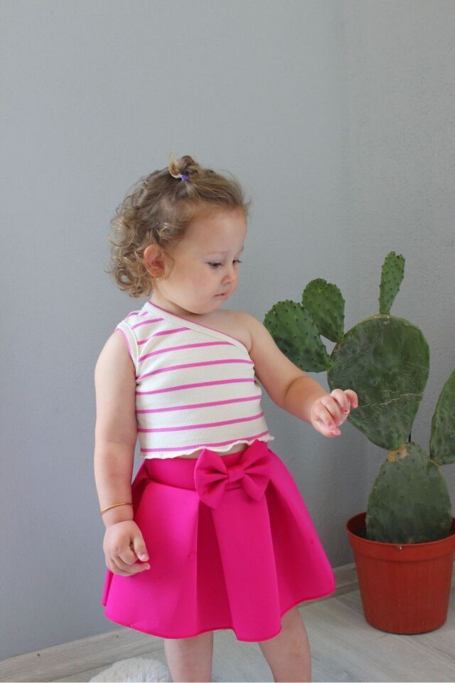 Kız çocuk 3 lü set etek crop bandana takımı