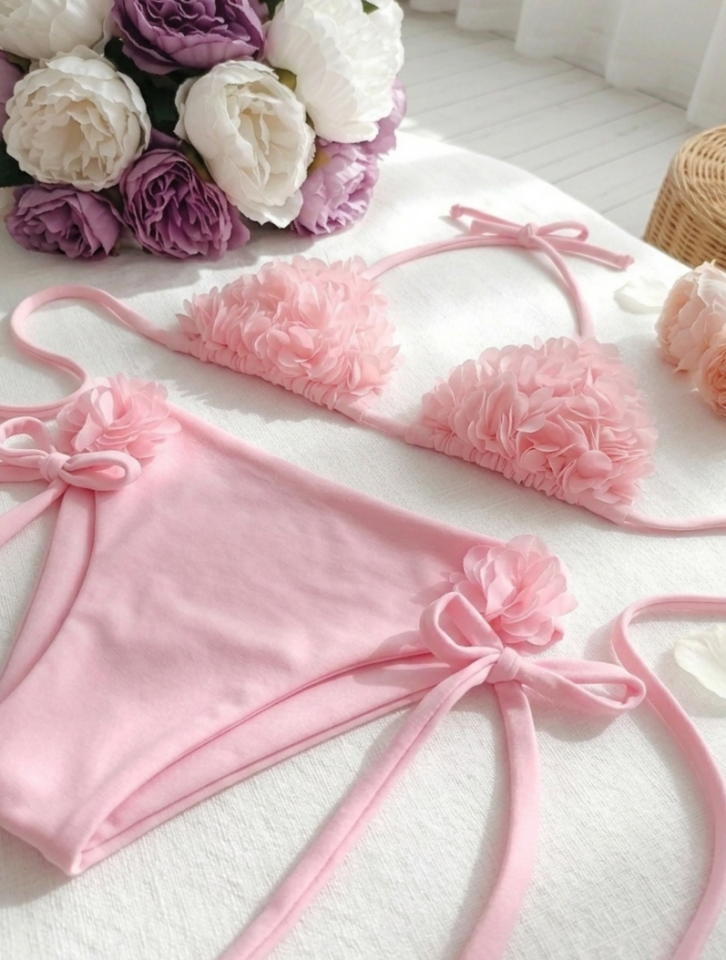 Kız çocuk özel tasarım çiçekli bikini takım