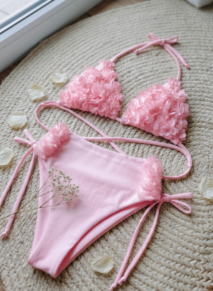 Kadın yüksek bel çiçekli bikini takım