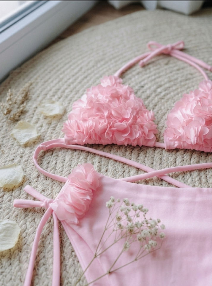 Kadın yüksek bel çiçekli bikini takım