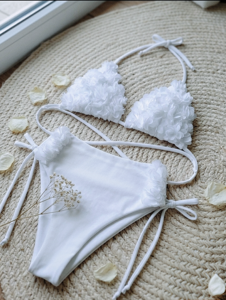 Kadın yüksek bel çiçekli bikini takım
