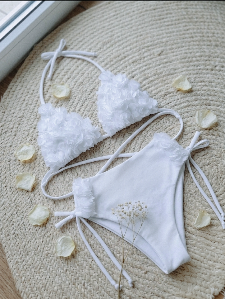 Kadın yüksek bel çiçekli bikini takım